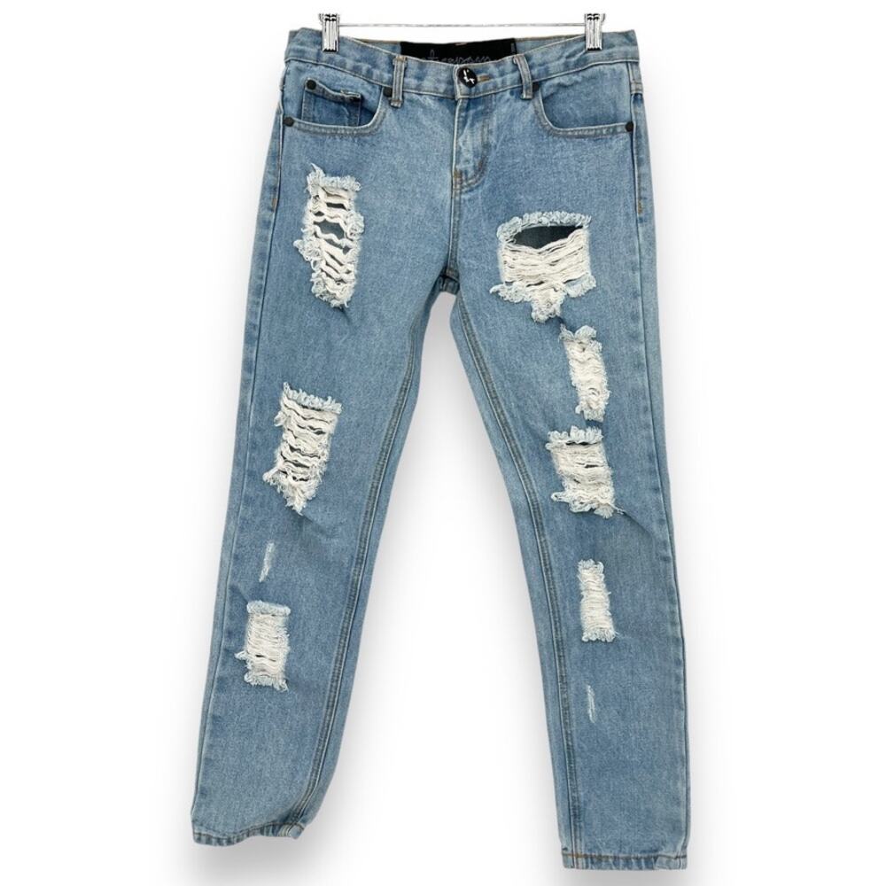 One Teaspoon Distressed Boyfriend Jeans Women's 25‎ Blue Casual 100% Cotton